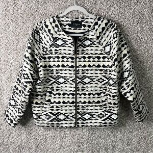 FRNCH Jacket Women’s M/L Black, Ivory and Gold Geometric Zip Up